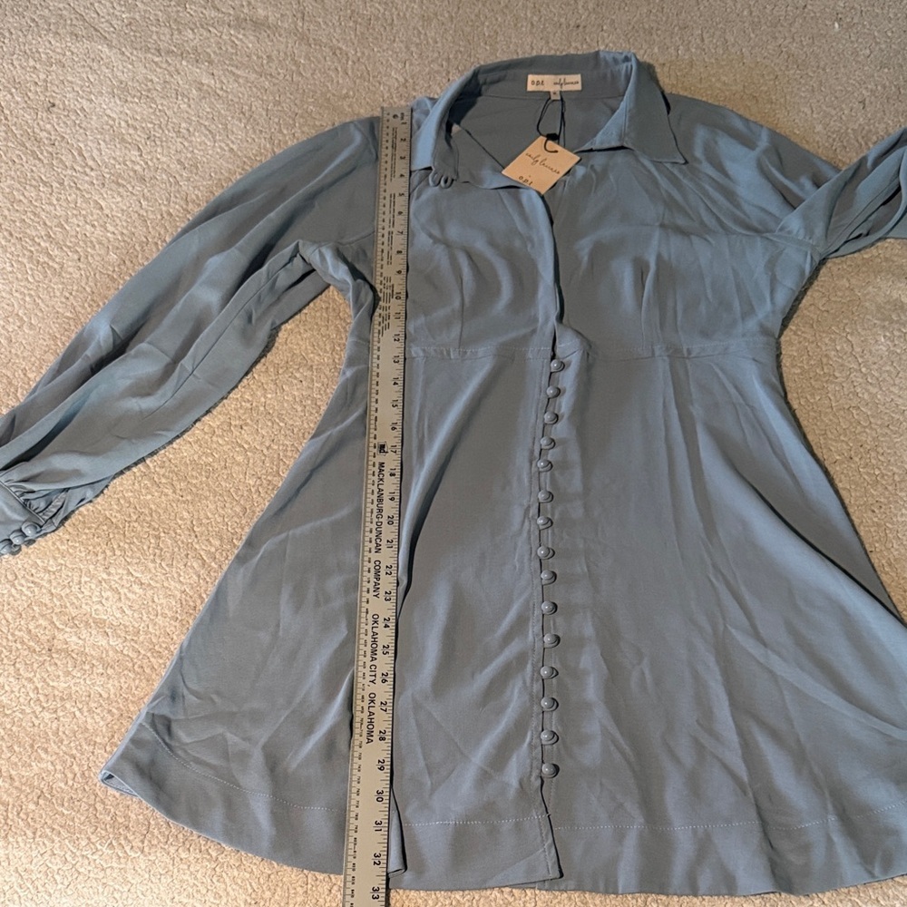O.P.T X Emily Luciano Elegant Long Sleeve Light Blue Dress Medium New - Picture 8 of 8